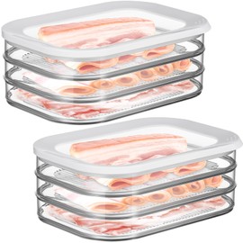 Tioncy 2 Pcs Deli Meat Container Fridge Bacon Container for Refrigerator Stackable Food Storage Boxes with Lid for Deli, Lunch Meat, Cheese and Meal