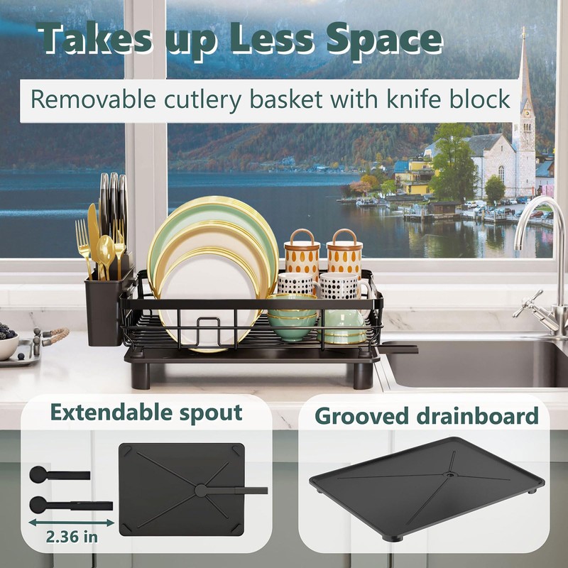 AIDERLY Iron Dish Drying Rack with Drainboard Dish Drainers for