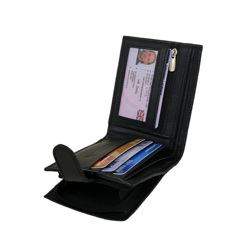 Mens RFID BLOCKING Soft Genuine Leather Bifold Wallet With A