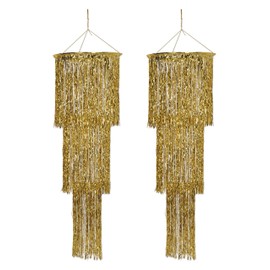 Beistle 2 Piece Shimmering Metallic Plastic Tinsel Fringe Chandeliers Hanging Decorations Photo Booth Backdrops For Birthday Party Engagement Anniversary Wedding Proms Awards Night Theme
