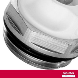 Schläfer 704611 | Bleed Valve for Radiators 1/2 Inch | Ventilation Heating | Multi-Point Valve with Source Washers | Nickel-Plated Brass with Rotating Plastic Head Drain Plug, 1/2 Inch