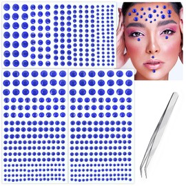 Face Gems Self Adhesive Face Jewels, Hair Gems Face Rhinestone for Makeup Festival Essentials Rave Accessories, Stick on Gems for Face, Hair, Eye, Body, Crafts 3/4/5/6/8mm (Dark Blue)