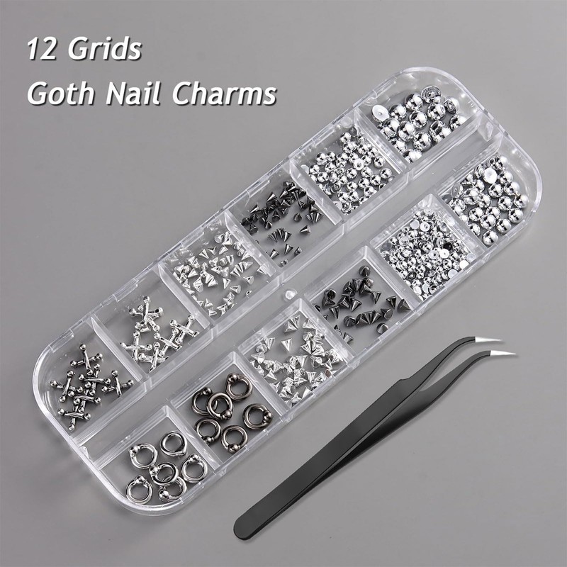 Kinretixia Goth Nail Charms, 3D Triangle and Spike Gothic Punk