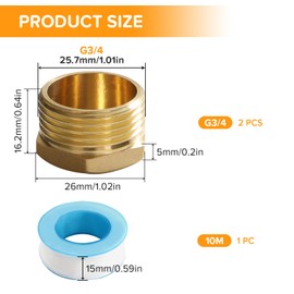 Lyeteung 2 pieces G3/4 brass cap, male thread, brass pipe cap, end cap, threaded cap, brass hose caps, hexagonal, with raw material band