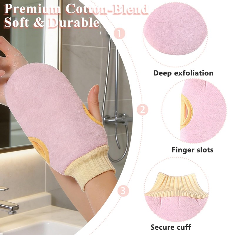Exfoliating Glove and Back Scrubber for Shower - 3-Piece Exfoliating