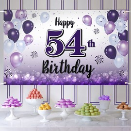 LASKYER Happy 54th Birthday Purple Large Banner - Cheers to 54 Years Old Birthday Home Wall Photoprop Backdrop,54th Birthday Party Decorations.