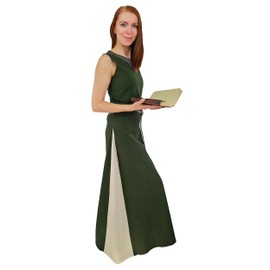 Vehi Mercatus Medieval Dress with Lacing, Sleeveless, Juta Two-Tone, Various Colours - Medieval LARP, Reenactment, Green / Natural, xl