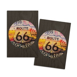New Mexico Route 66 License Plates (4x6 Birch Wood Postcards, 2-Pack Stationary, Rustic Home Wall Decor)