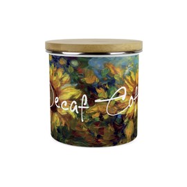 Purely Home Painted Sunflowers Decaf Coffee Storage Canister - Van Gogh Inspired Oil Paint Floral Artwork - Tea/Coffee/Sugar Enamel Hot Drinks Kitchen Storage Container