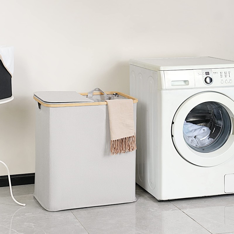 efluky Laundry Hamper with Lid, Double Laundry Hamper with 2