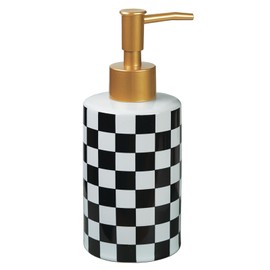 Checkered Ceramic Soap Dispenser White and Black,Liquid Lotion Dish Hand Checkerboard Soap Dispenser Bottle with Golded Pump Plastic for Kitchen,Bathroom,Washroom
