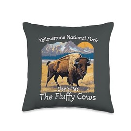 Do Not Pet The Fluffy Cows Yellowstone National Park Vintage Throw Pillow