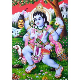 Crafts of India Lord Bhairav Ji Poster/Reprint Hindu Picture with Glitters (Unframed : Size 5"X7" inches)