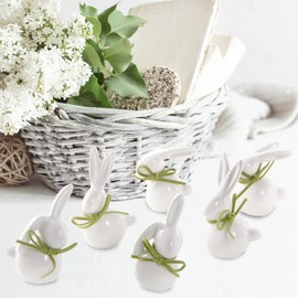 Logbuch-Verlag 6 Small Easter Bunny Figures Mini Gift Easter Decoration 9 cm Ceramic White