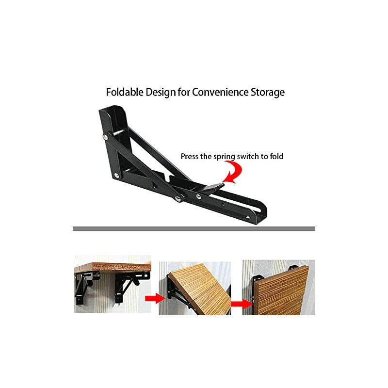 Monsky 8" Black Foldable Shelf Brackets Heavy Duty Stainless Steel