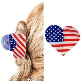 4th of July Hair Clips for Women Fourth of July Hair Clip Red White and Blue Claw Clips for Thick Thin American Flag Barrettes Love Shaped Hairpins Patriotic Claws July 4th Hair Accessories 1Pcs