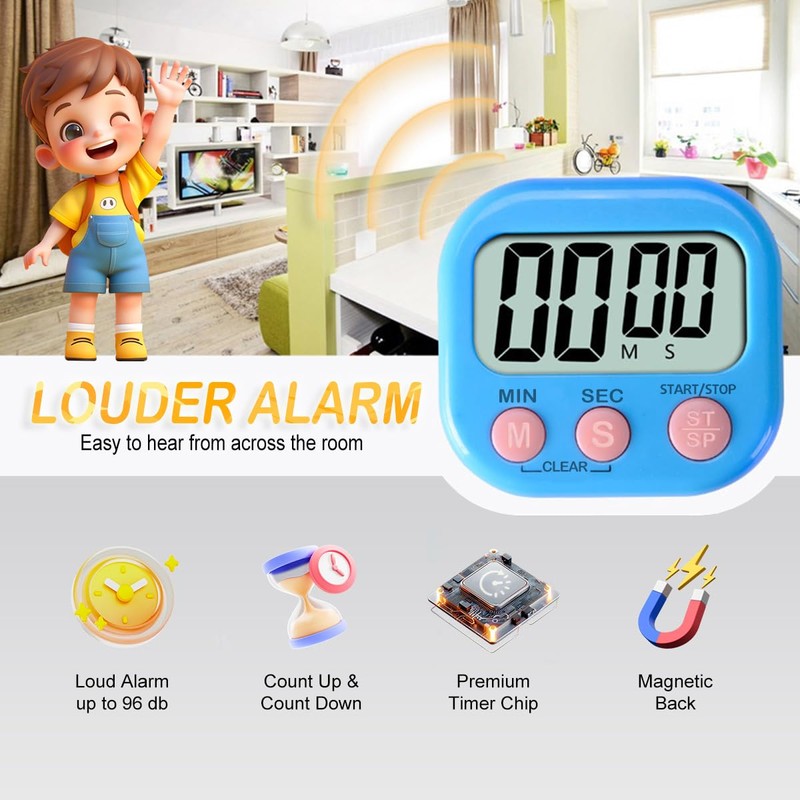 Acomingwin 4 Pack Digital Timer for Kids, Kitchen Timer for