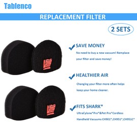 Tablenco for Shark Cordless Handheld Vacuum UltraCyclone Pet Pro Plus Replacement Foam Felt Filters, Compatible with Shark CH901 CH950 CH951 CH951C CH900WM XL Dust Cup Filter, Part #XFTRCH900 2 Pack