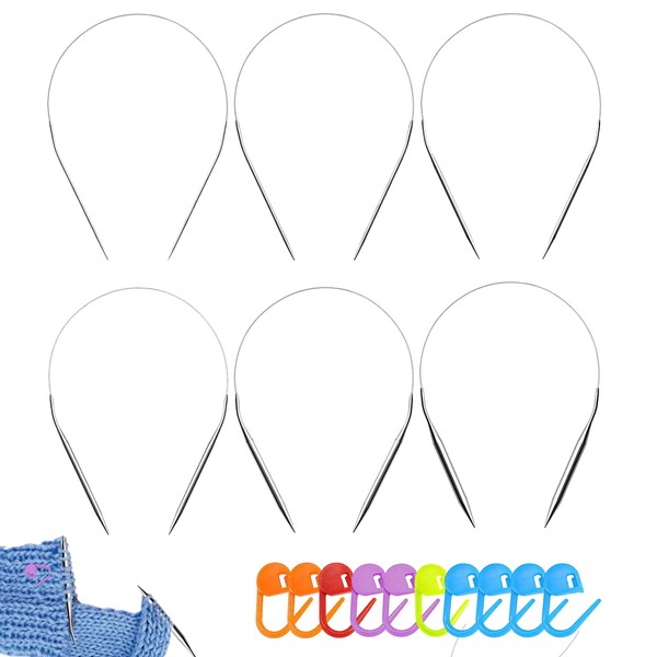 6 Pcs Stainless Circular Needles for Knitting, 16 Inch Circular