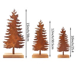 3 Rusty Metal Evergreen Tree Christmas Decor Decorations Indoor Farmhouse Rustic Vintage Tabletop Room Home Holiday Xmas Decoration for Table Mantel Fireplace Shelf Standing Ornaments
