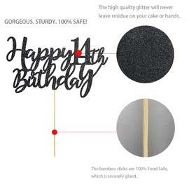 14 Black Glitter Happy 14th Birthday Cake Topper, Birthday Party Cake Topper Decorations, Supplies