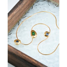 Melhill Gemstones Choker Necklace Muticolor Cubic Zirconia Pendant Gold-Plated Minimalist Elegant Jewelry for Women