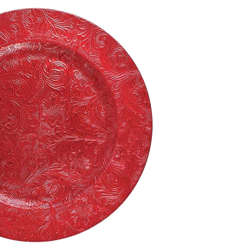 6 Embossed Decorative red Round Charger Plates Christmas Xmas Dining