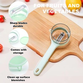 2Pcs Green Peeler with Round Storage Box Fruit and Vegetable Peeler Double-Sided Stainless Steel Peeling Knife for Cooking Camping Kitchen Fast Peeling Tool