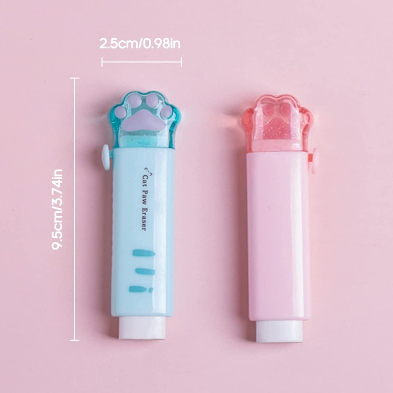 LEEQ Erasers - Pack of 2 Retractable Erasers, Cat Paw