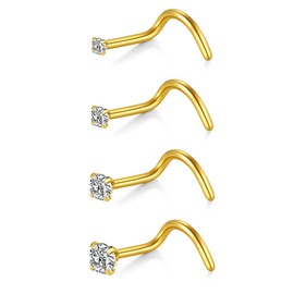 QWALIT Nose Studs Screw Nose Stud 20 Gauge Corkscrew Nose Ring Stud 20g Stainless Steel Nose Piercing Stud Gold Stud Nose Ring Screw for Women