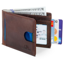 SERMAN BRANDS RFID Blocking Slim Bifold Genuine Leather Thin Minimalist Front Pocket Wallets for Men Billfold Wallet Men Gift (Texas Brown 2.0)
