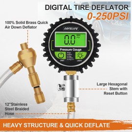 SAFELIFE 4x4 Digital Tire Deflator kit，Professional Tire Pressure Gauge 250PSI, Rapid Air Down Tire Deflators Offroad Accessories