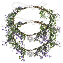 Healvian 2pcs Handmade Floral Crown Flower Headband for Women Hair Accessories for Weddings Birthdays Graduations Elegant Design with Lifelike Flowers and Leaves