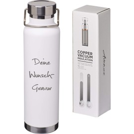 Schmalz® Thermos Flask with Engraving 650 ml Vacuum Insulated Sports Bottle Made of Copper Stainless Steel with Copper Insulation Leak-Proof (White, with Engraving)