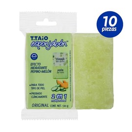 Jabón Corporal con Esponja Integrada 2 en 1, Exfoliación Suave, Aroma Pepino–Melón, Pack 10 Piezas, ESPONJABON T.TAIO