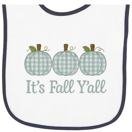inktastic Fall Y'all Blue Gingham Pumpkins Baby Terry Cloth Bib White and Navy 465b4