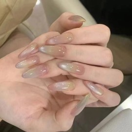 Unbranded 10Pcs Long Almond False Press on Nails Dopamine Tie-Dye Cat Eye Fake Nails