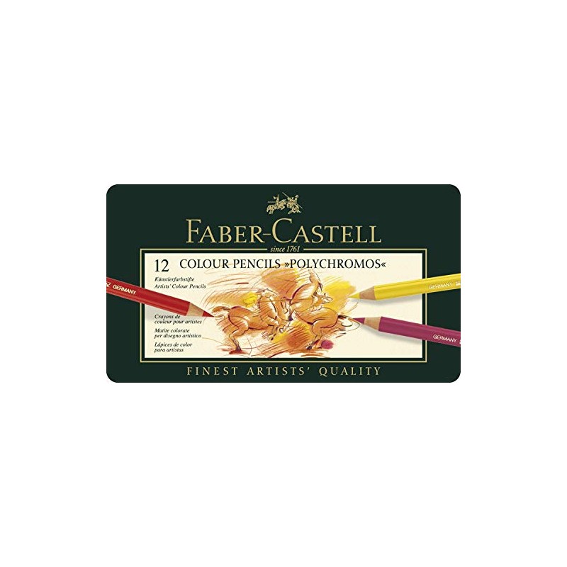 FABER-CASTELL Polychromos Colouring Pencils, Pack of 12, Metal Case, Pack