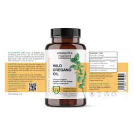 AROMAVITA Vegan Wild Oregano Oil Capsules Organic, 86-90% Carvacrol - 125mg Oil of Oregano per Softgel - Immune and Digestive Support, Natural Antioxidant, Vegan, Non GMO, 120 Capsules