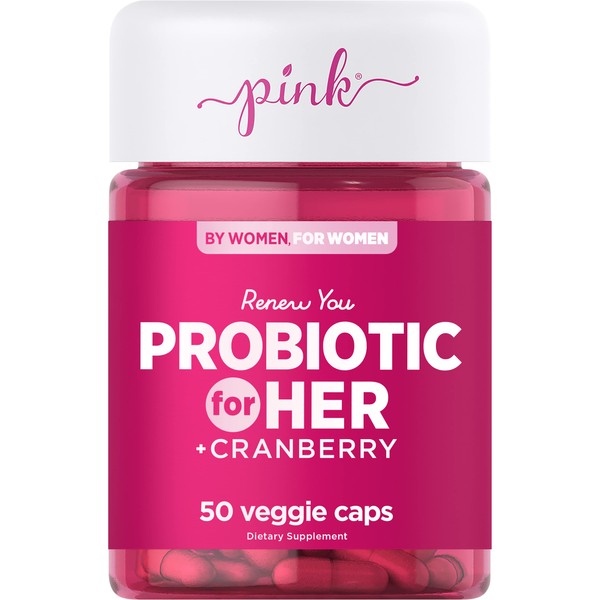 PINK Probiotics for Women | 50 Veggie Capsules | 5 Billion CFU | Plus Cranberry | Vegetarian, Non-GMO & Gluten Free Supplement
