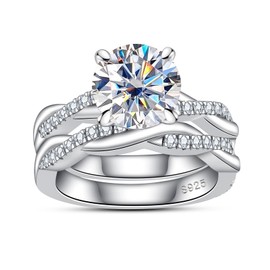 AnuClub Moissanite Wedding Rings Sets Infinity Bridal Set 3.384cttw D Color VVS1 925 Sterling Silver Twisted Vine Engagement Promise Anniversary Ring for Women With Certificate Size 7