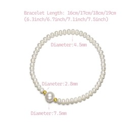 ZHOU LIU FU 18K Gold Pearl Bracelets for Women Freshwater Pearls Stretch Beaded Bracelet AAA+ Quality White Pearl with 18K Gold Beads X199040 18cm