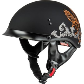 GMAX HH-65 Corvus Half Helmet (Black/Silver/Orange, Small) - FMVSS 218 Approved