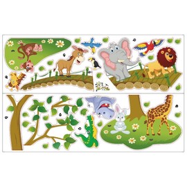 COVPAW® Wall Sticker for Children's Room Jungle Animals Tree Elephant Giraffe Lion Wall Sticker Baby Room Bedroom Wall Decoration