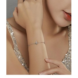 VOROCO 925 Sterling Silver Bracelet for Women Adjustable Link Chain. Cat Butterfly Snake Dog Fashion Bracelet for Teen (Silver Butterfly)