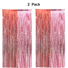 cyxevous Berry First Birthday Backdrop, Red Pink Wavy Foil Fringe Curtain Photo Booth Props for Strawberry Birthday Cherry Birthday Decorations 2 Pcs 3.2 inch × 6.6 inch