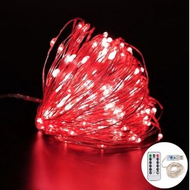 Volunx USB Red Fairy Lights 2/5/10m Copper USB Plug in, String Light 8 Modes Copper Wire String Lights Remote Timer, Twinkle Firefly Bedroom Party Night Room Decorations Xmas (2m / 20LED)