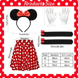 Ycaaeo Women's Mini Mouse Costume with Red Polka Dot Dress, Mini Mouse Headband, Thigh Knee Socks with Bows, Red Dress and Gloves, Mini Mouse Costume Set for Carnival Costume Party