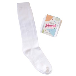 MAGUI - Calceta escolar lisa para niña - 6 pares - Largo abajo de la rodilla (4 al 6, Blanco)