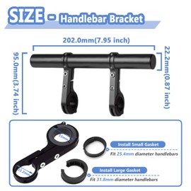 Mesee Bike Handlebar Extender 20CM Bicycle Double Clamps Handlebar Extension Rack Mount Holder Aluminum Alloy Clamp Cycling Handle Bar Bracket for Holding Bike LED Light, GPS, Speedometer